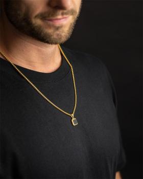 Titan/Stahl-Halskette mit 18-karätigem Goldfinish und schwarzem Achatstein - Meraki Gold Black